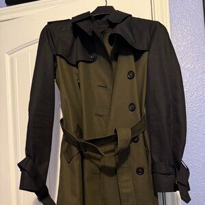 Coach Colorblock Belted Trench Coat Jacket Green/Black Size Small